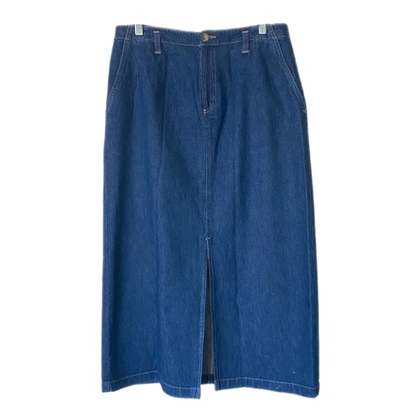 VINTAGE ST JOHNS BAY Skirt Denim Midi Maxi Pockets Front Zip Front Vent Sz M - Picture 1 of 6